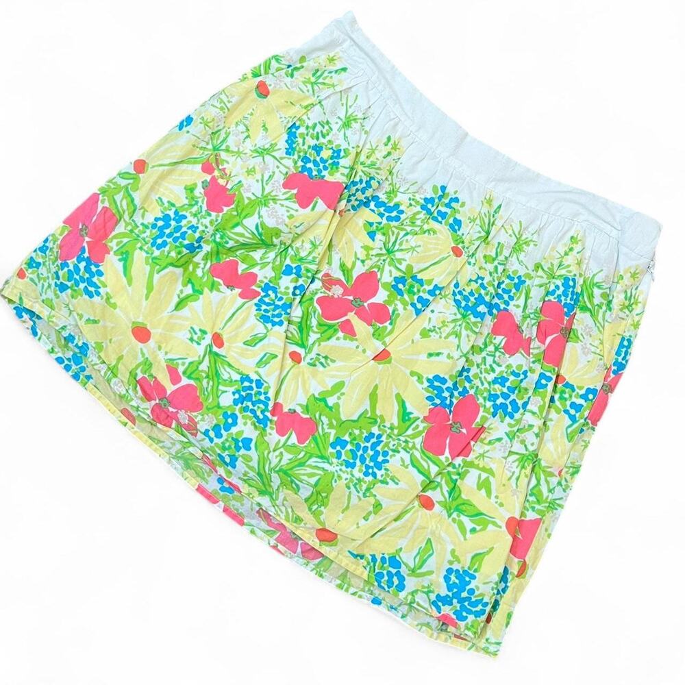 Lilly Pulitzer yellow pink white and green floral mini skirt